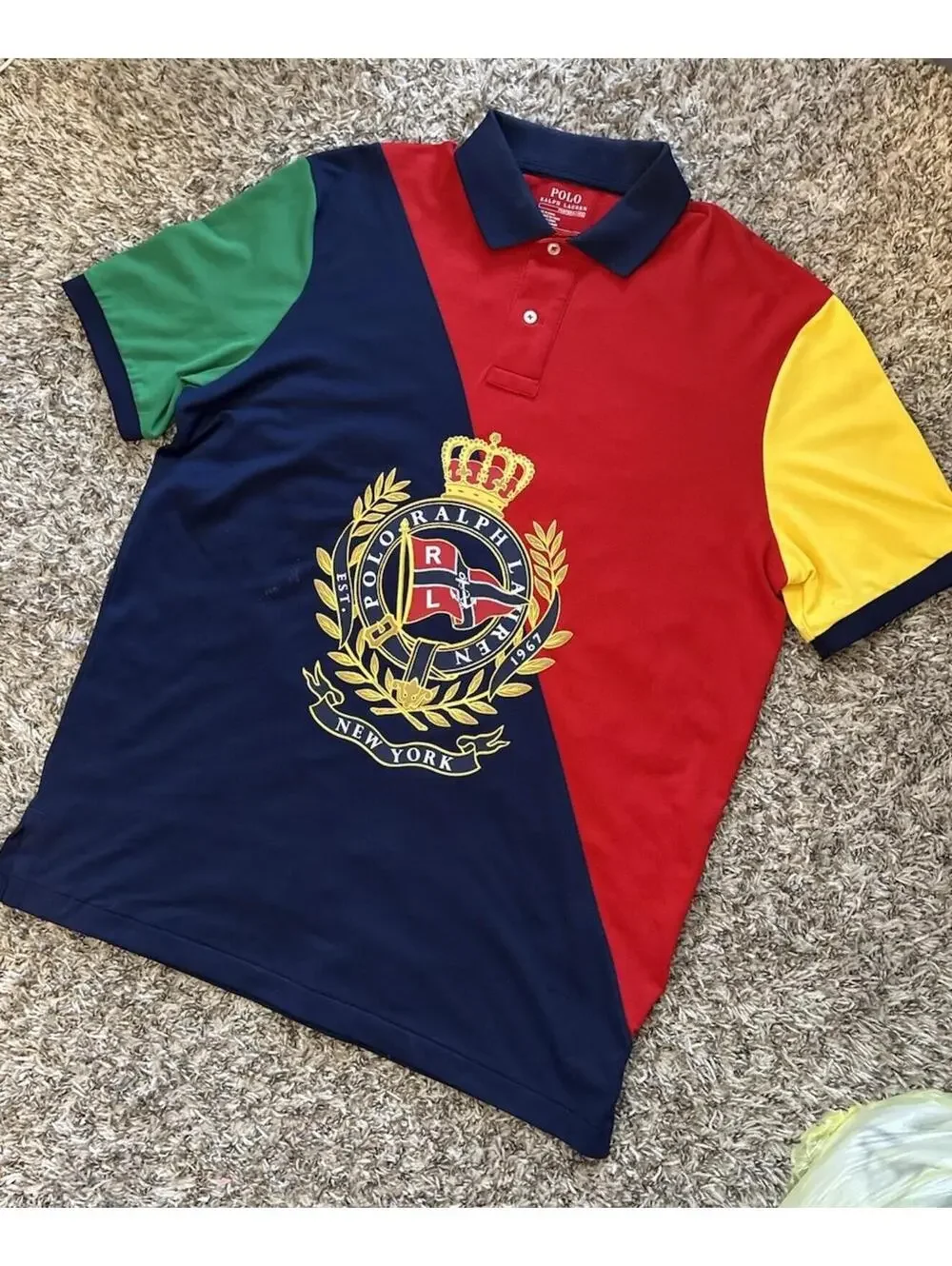 Polo Ralph Lauren Mens Nautical Crest Performance Stretch Polo Shirt Size Medium